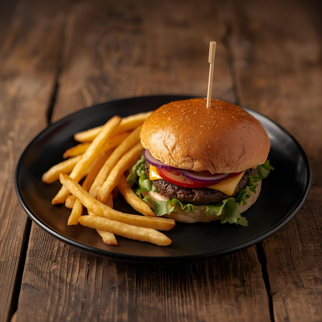 Burger gourmand avec frites maison - Vite & Gourmand
