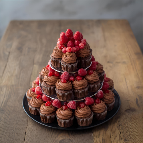 Pièce Montée de Cupcakes fruits rouges chocolat - Vite & Gourmand