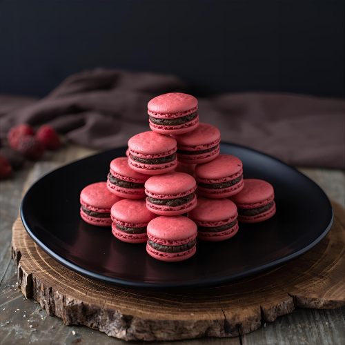 Pièce Montée de macarons Framboise _ Chocolat - Vite & Gourmand